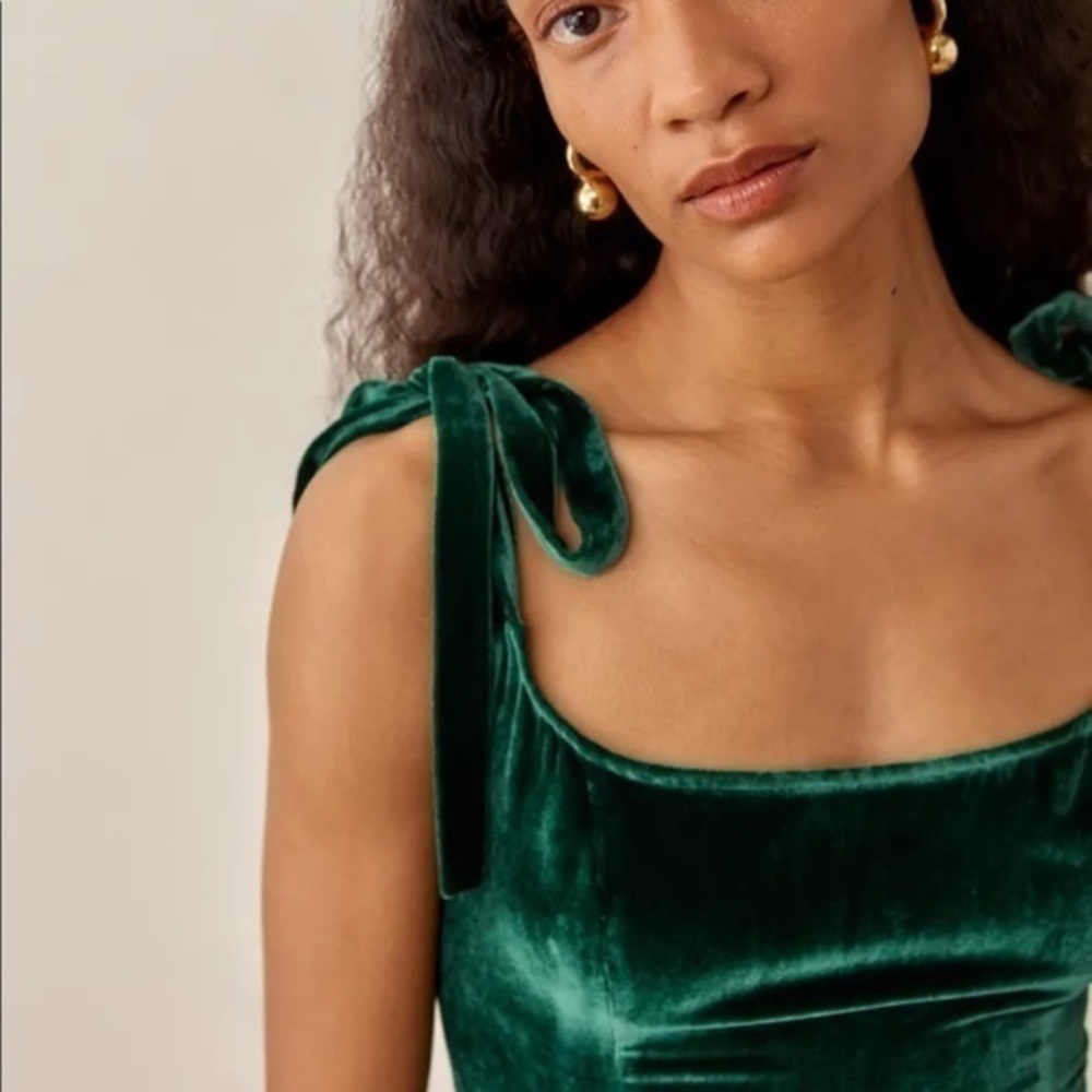 Reformation Minna Velvet Dress in Emerald *NEW* - Picture 3 of 6